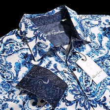 Robert Graham Paisley Geometric Floral Bold Artwork Medium White Blue Shirt 238