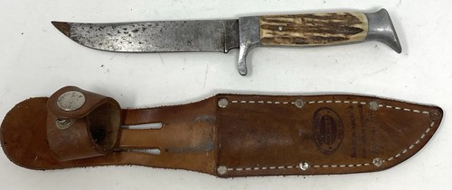 Vintage Hoffritz NY Made In Germany 6" Fixed Blade Messer mit Hirschhorngriff