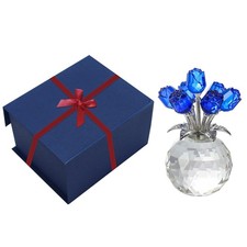 Crystal Rose Flower Figurine Vase Ornament with Gift Box+Ribbon Home Xmas Decor