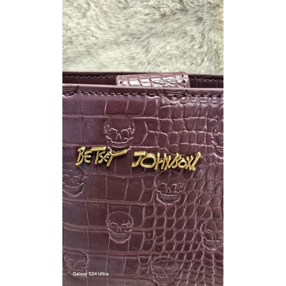 Betsey Johnson сливы череп выбитый крокодила сумка с короткими ручками - золотая цепочка ремни - новый с Ярлыками - Изображение 4 из 4