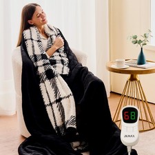 JKMAX Heated Electric Blanket King Size - 100"x90" Flannel 100x90, Black