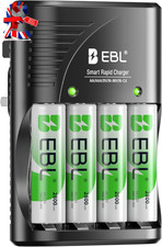 AA Rechargeable Batteries 2800Mah 4-Pack and Smart Battery Charger with AC Wall 