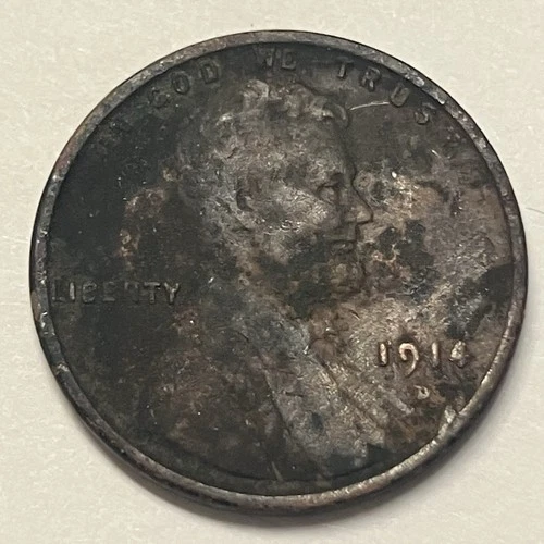 1914-D Lincoln Wheat Cent. VF Detail. Corrosion . Hole Filler Coin. Key Date