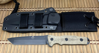 Buck USA 893 Green Canvas Micarta Ground Combat 5160 Carbon Tanto
