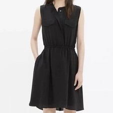 Madewell Women's Size Medium Black 100% Silk Journey Shirt Dress Button Up Dress