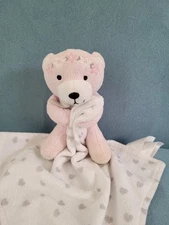 Teddy Bear Fairy Lovey Pink w/Gray Hearts Security Blanket 2017 Wendy Bellissimo