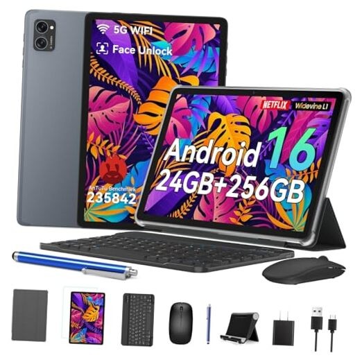 2026 Tablet Android 16, 10 Inch Tablet with Keyboard Mouse Stylus