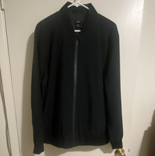 Chaqueta Bomber Alfani Para Hombre Negra Cremallera Completa Cuello Alto Talla L