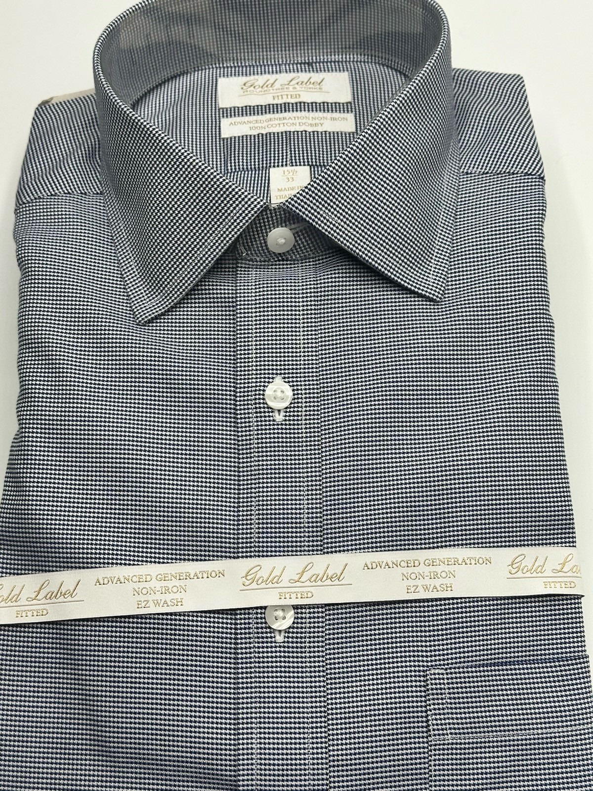 Roundtree Yorke Gold Label Men's  Shirt Size 15.5 33 Navy White Fitted  (35)