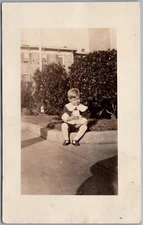 Little Boy Sitting On Curb Real Photo RPPC Postcard E712