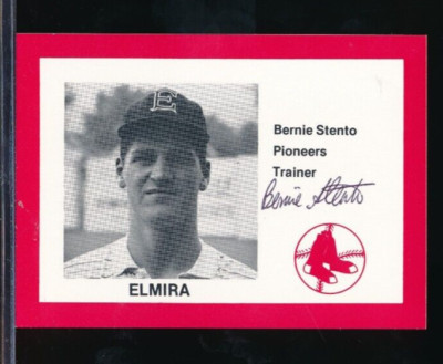 1987 Cain Elmira Pioneers Red #28 Bernie Stento Trainer signed auto autograph
