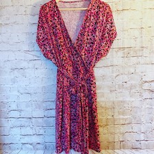 Nine West Womens Watercolor Faux Wrap Tie Dress Size XXL Fuchsia Gray Multicolor