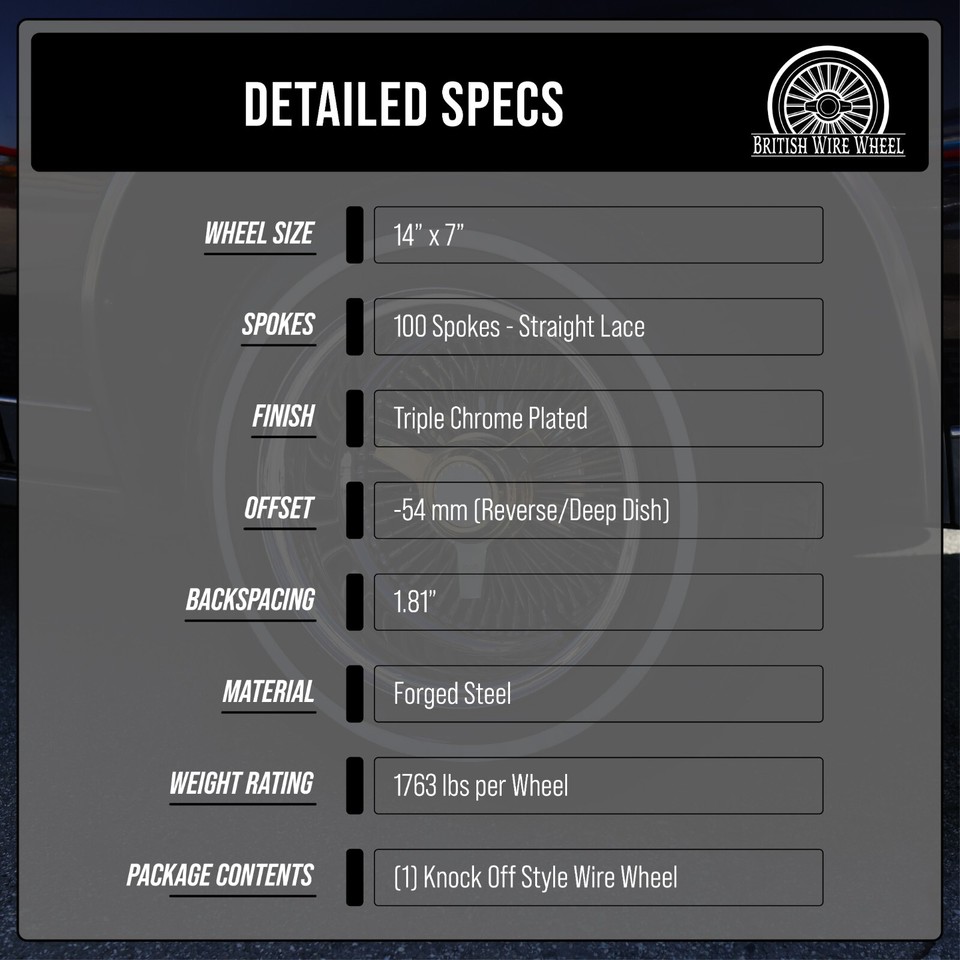 14x7 Reverse 100 Spoke Straight Lace Lowrider Wire Wheel | Single ...