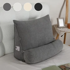 Corduroy Reading Pillow Bed Wedge Backrest Cushion w/ Detachable Roll Bolster