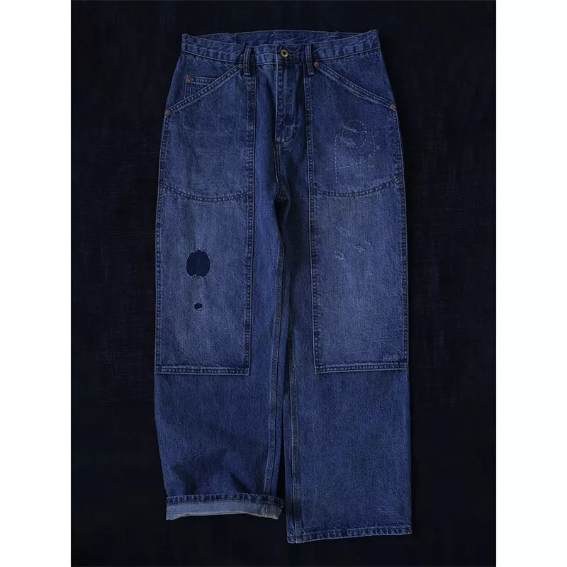 Second Order Double Knee Denim Carpenter Pants Patchwork Men's Distressed Jeans