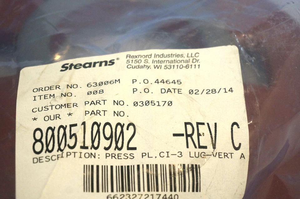 NEW STEARNS 800510902 PRESSURE PLATE 0305170 - Image 3 of 3