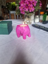 3" Marble Coloured Pink Elephant Tea light Candle Holder  Perfect  Gift
