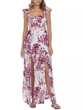 Raviya Women's Magenta Printed Slit Maxi Dress Cover Up Swim Size XL 3161