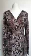 Blue Vanilla, 12/M, brown Black Snake Print Wrap Midi Dress, Long Sleeve,...