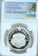 1985 B V ISLANDS SILVER 20 DOLLARS SWORD GUILLION NGC PF 68 ULTRA CAMEO SCARCE