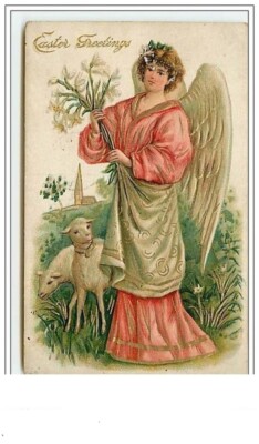 Prägekarte - Easter Greeting - Schutzengel und Schafe - 3543