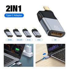 2in1 Type C To HDMI VGA DP RJ45 Mini DP 8K Charger Video Converter USB-C Adapter