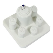 White Faux Leather 6 Ring Jewelry Display Holder Showcase Organizer Set Center