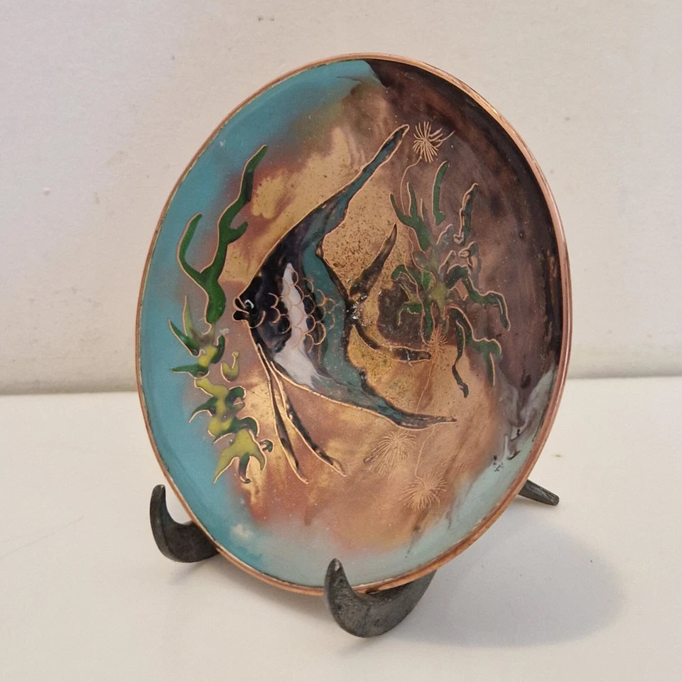 Pays-Bas - Krelag (Att.) dans le goût de l'Asie - Coupelle cuivre émaillé - 50's - Photo 3/4