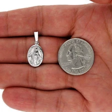 Sterling Silver Miraculous Virgin Mary Oval Medal Pendant With Chain 18"