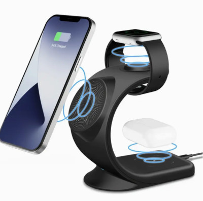 3 in 1 Wireless charger station magnetic for Iphone 16~12, Apple watch (Black)