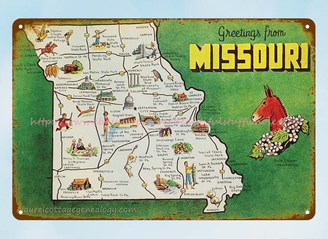 Outdoor Art Lodge Cafe Missouri State Map Metal Tin Sign Vintage Decor