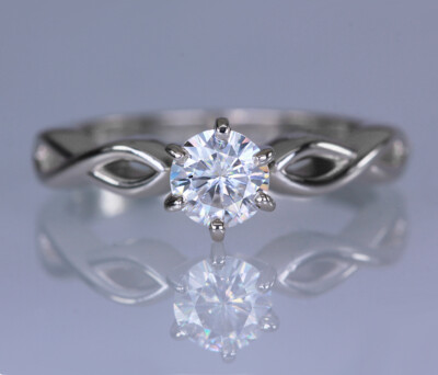 14K White Gold Petite Twist Criss Cross Moissanite Engagement Ring 0.50 ct Size7