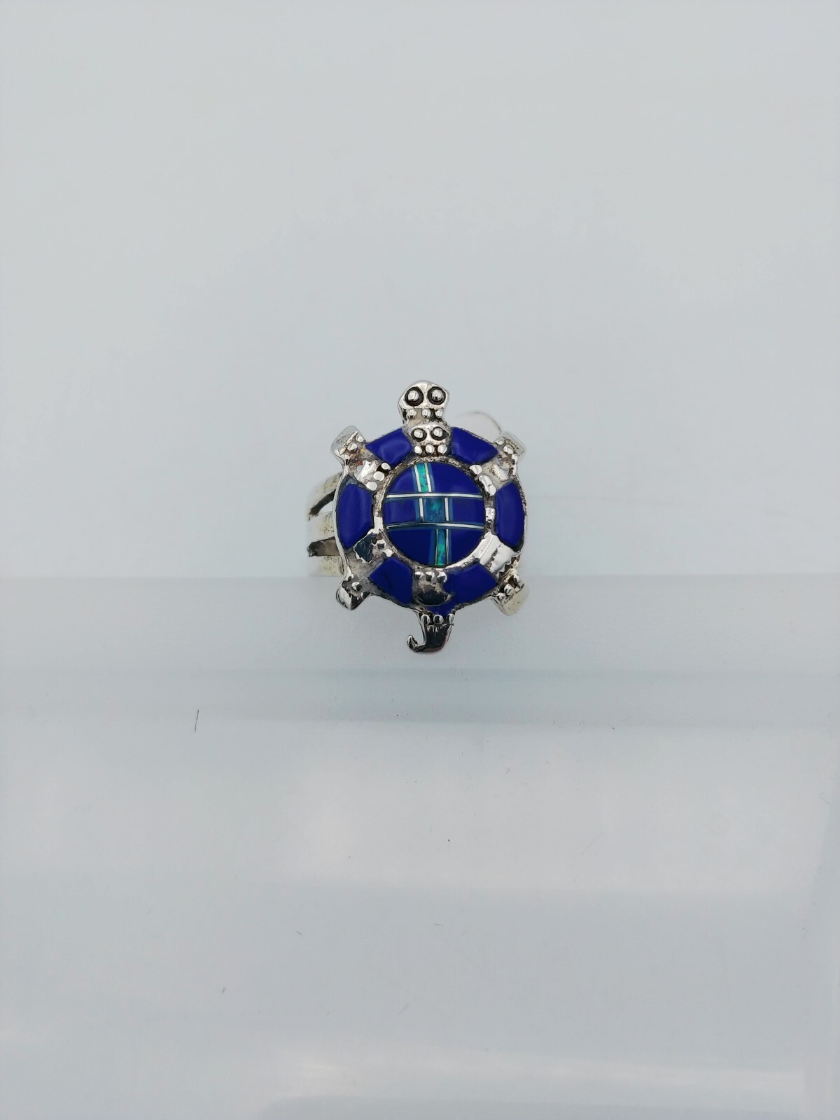 Turtle tortoise ring lapis lazuli lab-created fir… - image 1
