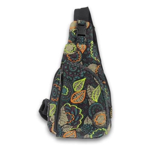 Sling Bag Hippie Goa Rucksack - Baumwolle, Verstellbar, Mit USB-Kabel-Öffnung, Flower Print