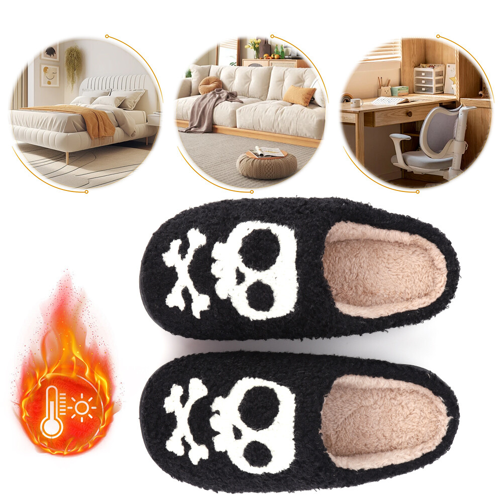 APL Halloween Skeleton Plush Slippers Fuzzy Skull Slippers Non Slip for Men Women
