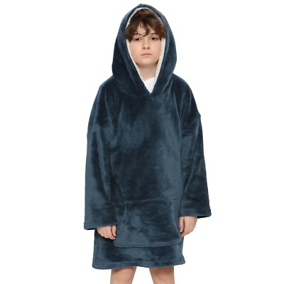 Kinder Mädchen Jungen Super Weich Warm Fleece Übergröße Kapuze Navy Kuscheldecke