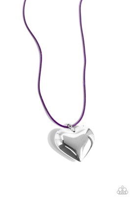 Paparazzi Devoted Daze - Purple  Silver Heart - Necklace & Earrings