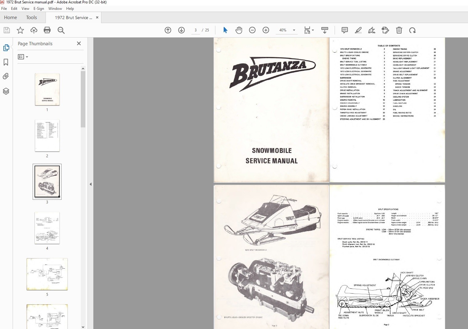 1972 1973 Brut Snowmobile Service & Parts Manual +Serv Bulletins_LC29