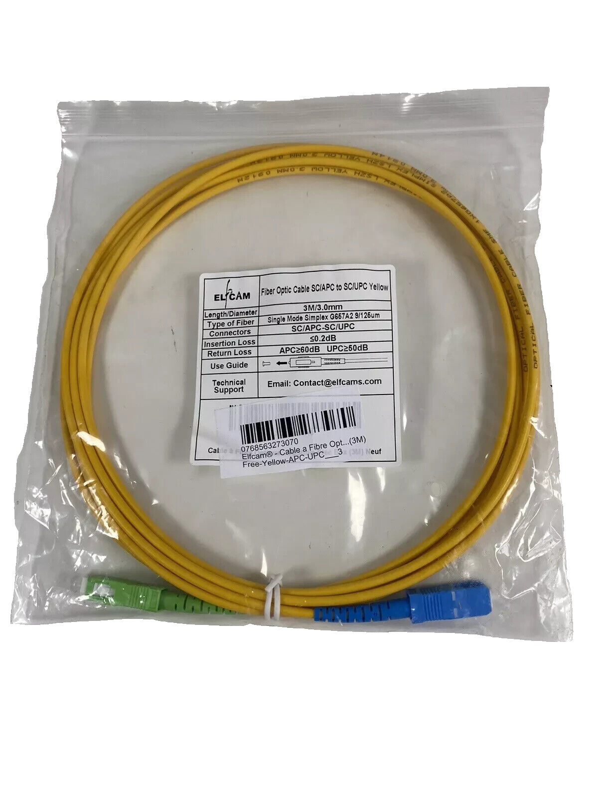 Elfcam - Fiber Optic Cable Singlemode SC/APC to SC/UPC yellow 5m/3.0mm