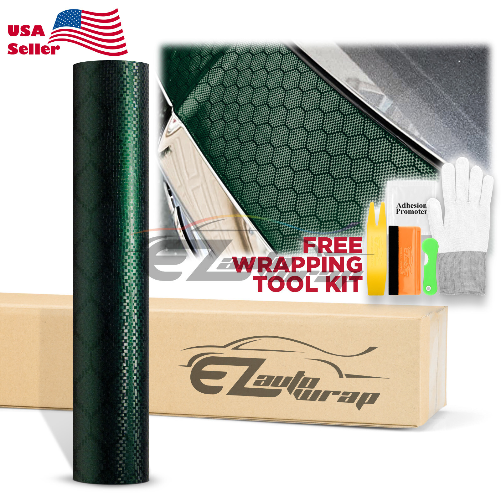 Honeycomb Carbon Fiber Satin Midnight Green Hex Sticker Decal Vinyl Wrap Sheet