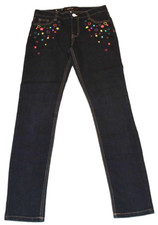 Jordache Denim Blue Jeans Pants w/ Multicolor Embroidered Stars Girls 16 Skinny