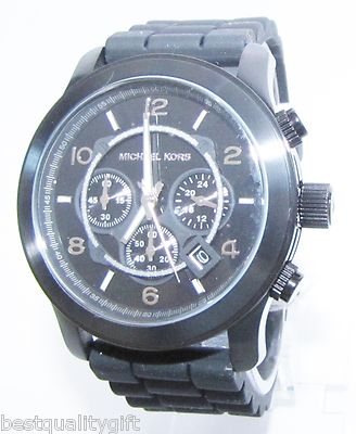 MICHAEL KORS RUNWAY BLACK SILICONE BAND+OVERSIZE STEEL DIAL+CHRONO