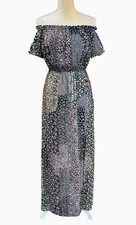 Lulus Dress Navy Floral Patchwork Maxi Dress Boho Cottage Off Shoulder Womens M
