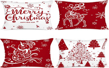 Red Christmas Throw Pillow Covers 12X20 Set of 4 Decorative Holiday Farmhouse Pi