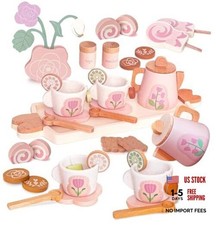 Wooden Tea Set for Little Girls, 26 PCS Pretend Play Kitchen First Edition