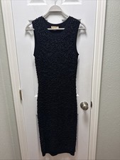 Michael Kors Collection Sleeveless Black Dress Bodycon Midi Knit Textured Ribbon