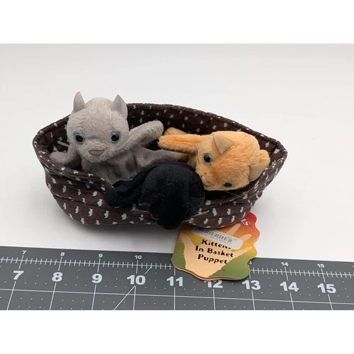 Folkmanis Kittens in Basket Finger Puppet Plush Stuffed Animal Toy