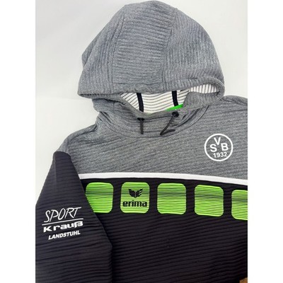 Erima Mens VSB 1932 Sport Krauss Landstuhl Ribbed Hoodie Grey Black Neon Green