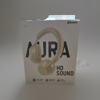 Aura HD Sound Bluetooth Wireless Over-Ear Headphones Mic White Noise Isolating
