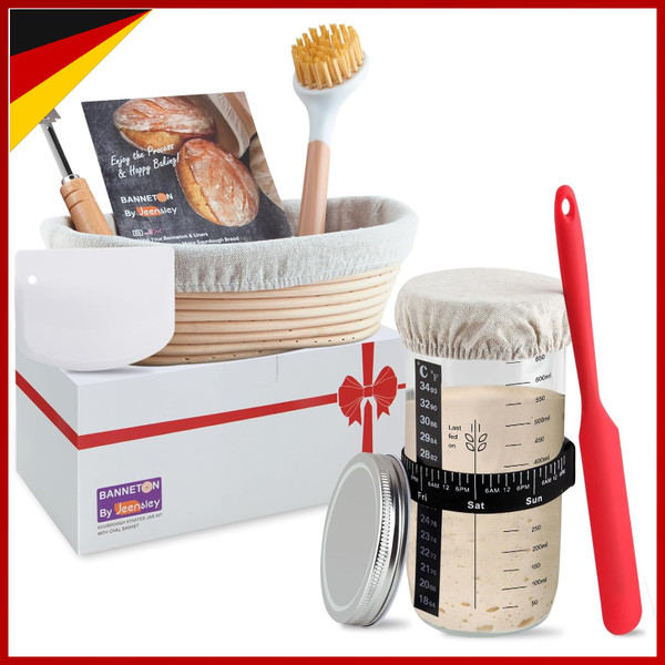 GäRköRbchen Set Oval Handgefertigtes Rattan Mit Schaber Cutter Liner ZubehöR-image